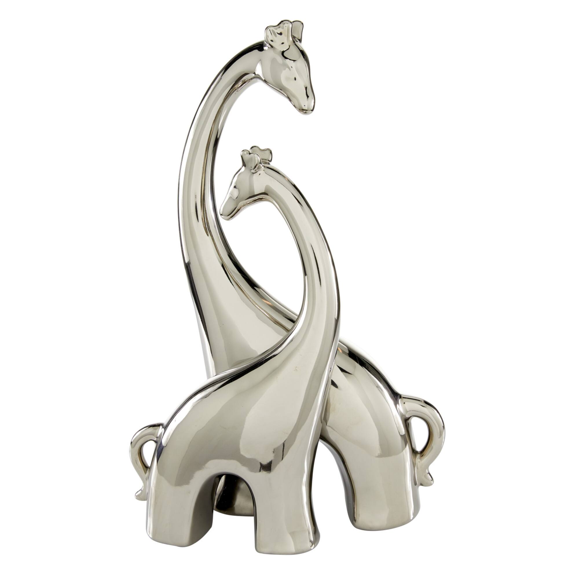 15" Silver Ceramic Contemporary Giraffe Sculpture